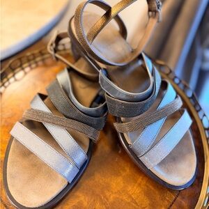 Brunello Cucinelli Gray Multi-Strap Leather Sandals